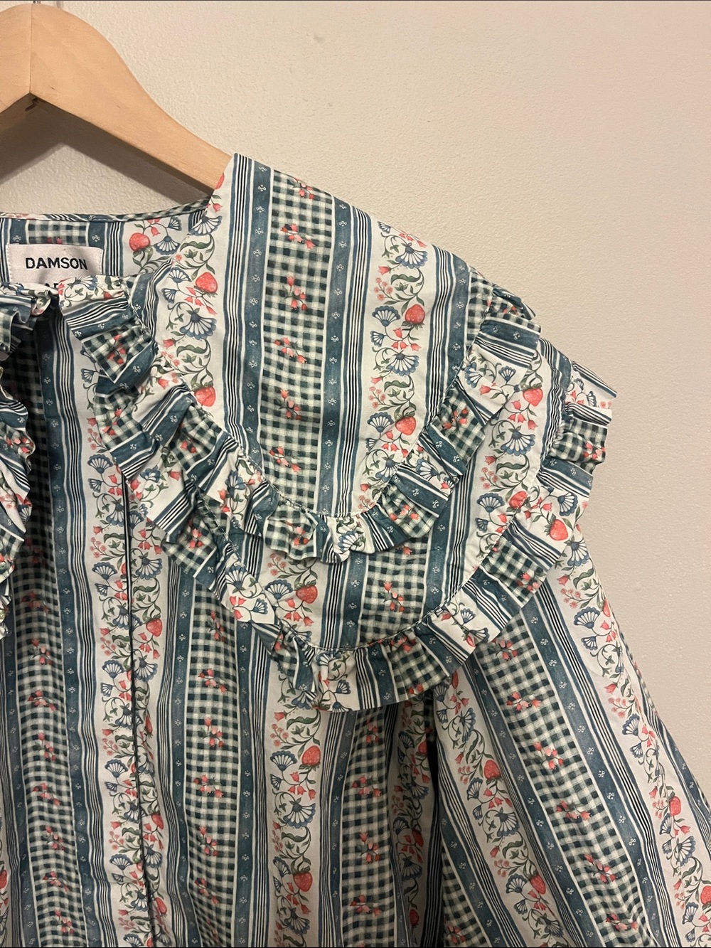 Damson Madder Lois Floral Stripe Ruffle Blouse wallpaper shirt top prairie - Picture 6 of 11